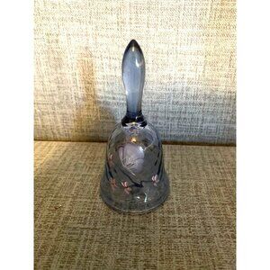 Vtg Fenton Scallop Blue Glass Bell hand Painted Flowers C Schaffer